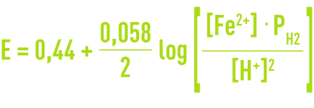 Formule : corrosion du fer en l'absence d'oxygène - relation de Nerst