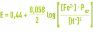 Formule : corrosion du fer en l'absence d'oxygène - relation de Nerst