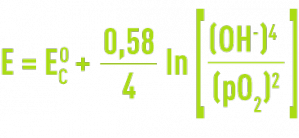 Formule : corrosion du fer en présence d'oxygène - mécanisme électrochimique - relation de Nerst