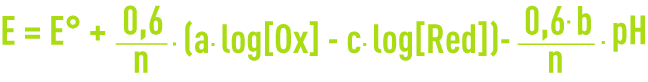 Formule : Oxydoréduction - équation de Nernst à 25°C