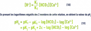 Formule : pHS - eau en équilibre avec le calcaire