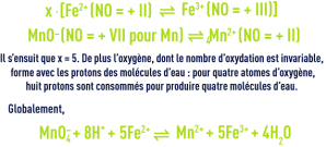 Formule : oxydoréduction - réaction ion ferreux par le permanganate en milieu acide