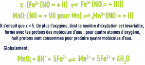 Formule : oxydoréduction - réaction ion ferreux par le permanganate en milieu acide