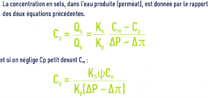 Formule : membranes dessalement - concentration des sels dans l'eau produite