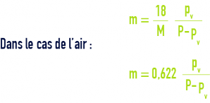 formule : Teneur en vapeur d’eau d’un gaz m - cas de l'air