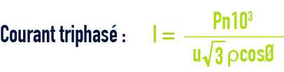 formule : Intensité absorbée - Courant triphasé