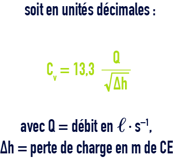 formule : Coefficient Cv d’une vanne - unités décimales