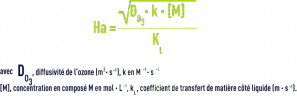 Formule : Critères de choix des réacteurs d’ozonation - réaction irréversible d’ordre 2